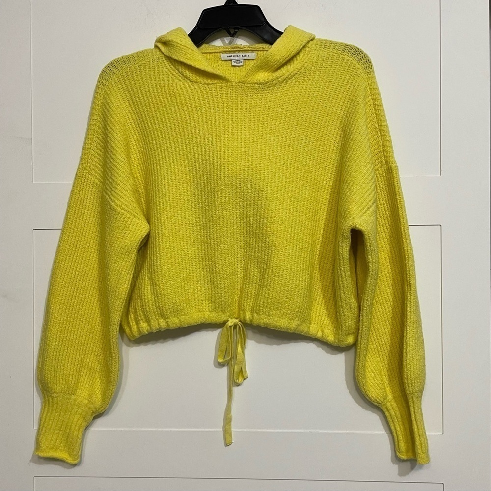 American Eagle hooded drawstring tie front cropped sweater 15972